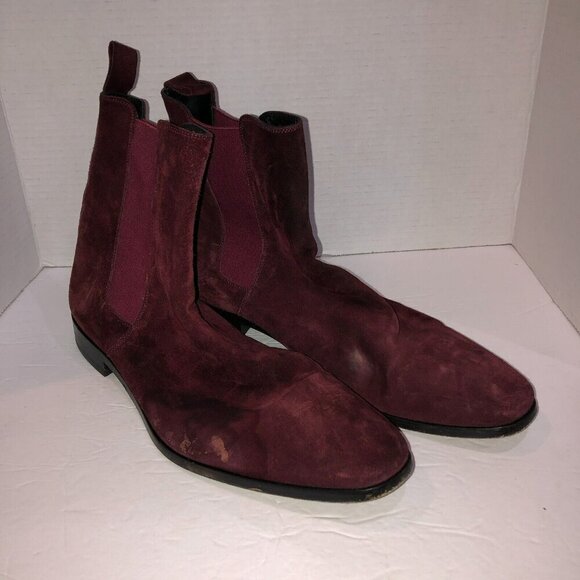 Ron Tomson EU 45 US 12.5 Burgundy Suede Leather Pull On Chelsea Boots MSRP $300 main image 8